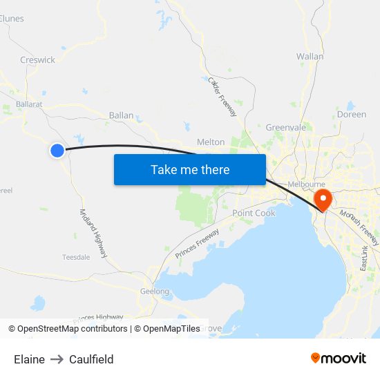 Elaine to Caulfield map