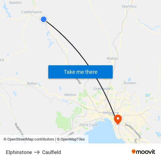 Elphinstone to Caulfield map