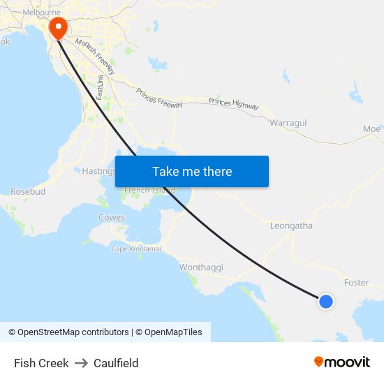 Fish Creek to Caulfield map