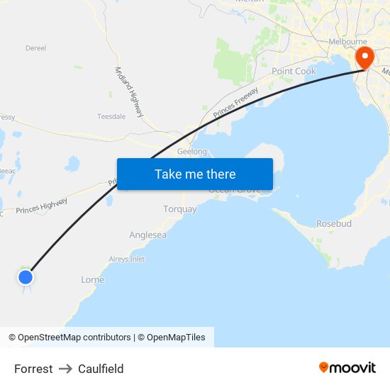 Forrest to Caulfield map