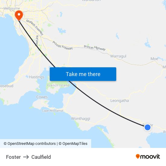 Foster to Caulfield map