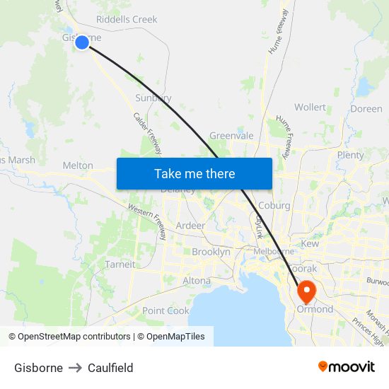 Gisborne to Caulfield map