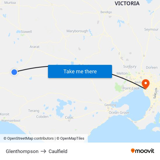 Glenthompson to Caulfield map