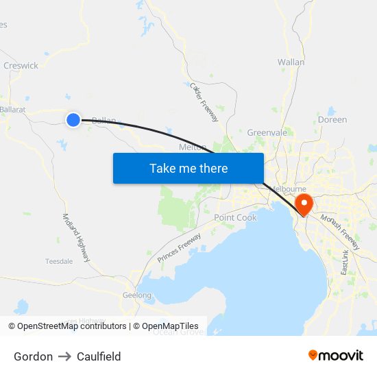 Gordon to Caulfield map