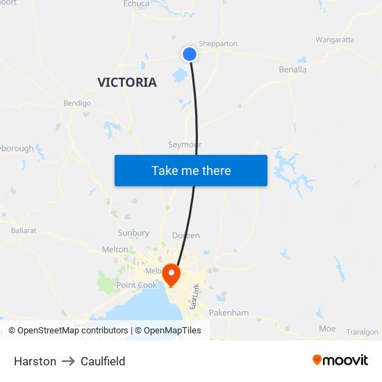 Harston to Caulfield map