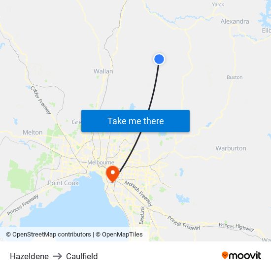 Hazeldene to Caulfield map