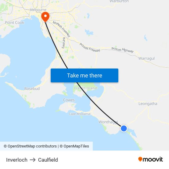 Inverloch to Caulfield map