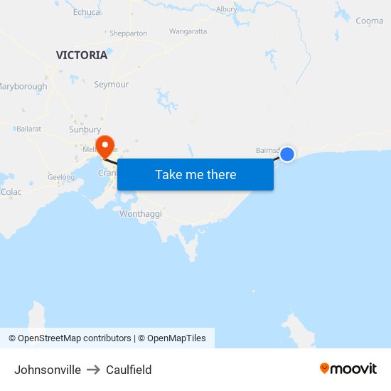 Johnsonville to Caulfield map