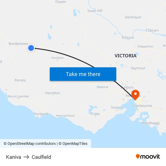 Kaniva to Caulfield map