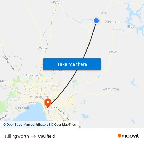 Killingworth to Caulfield map