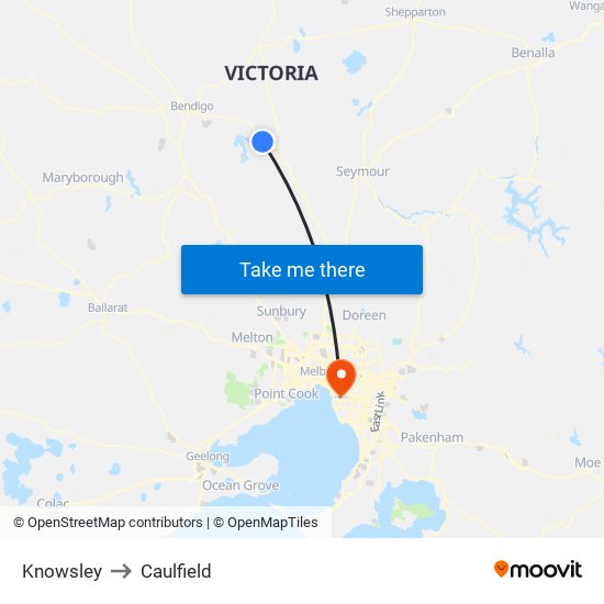 Knowsley to Caulfield map