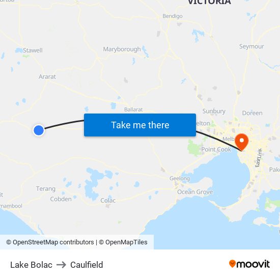 Lake Bolac to Caulfield map