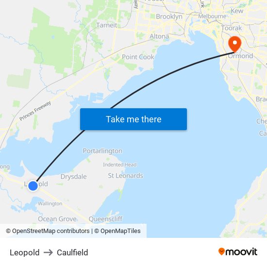 Leopold to Caulfield map