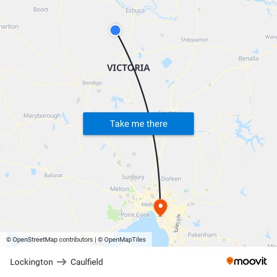 Lockington to Caulfield map