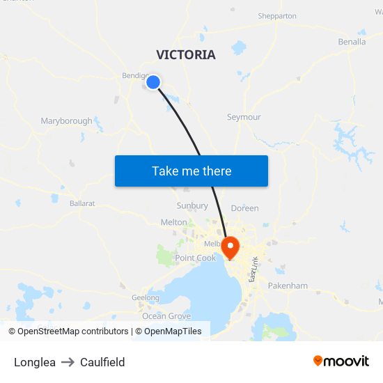 Longlea to Caulfield map