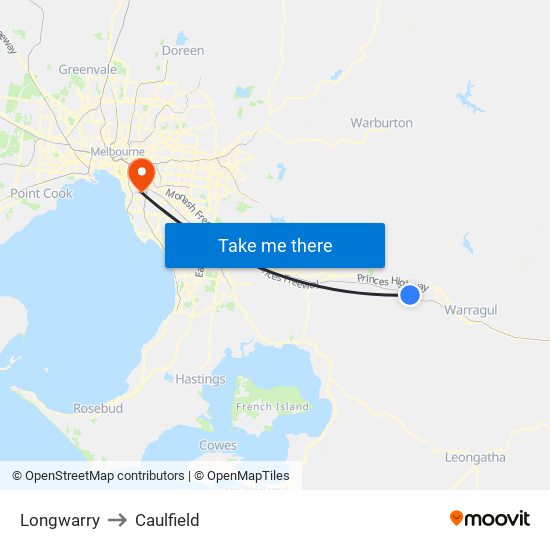 Longwarry to Caulfield map