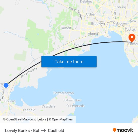 Lovely Banks - Bal to Caulfield map