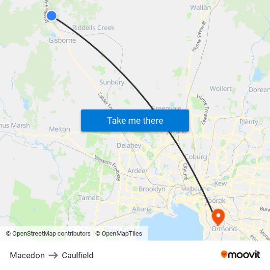 Macedon to Caulfield map