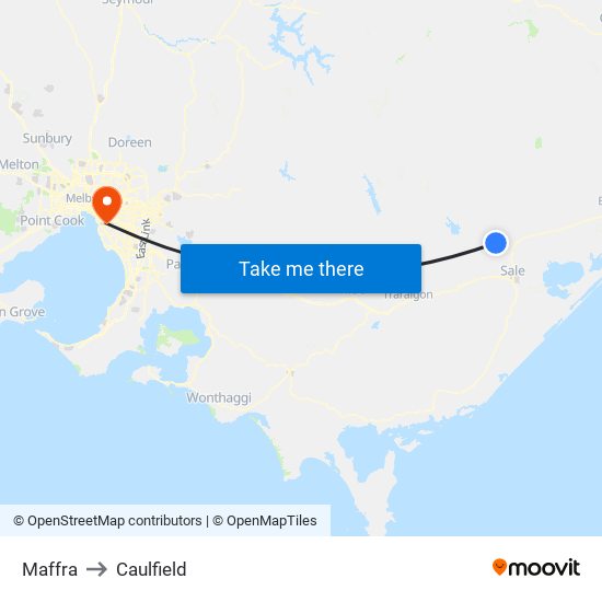 Maffra to Caulfield map