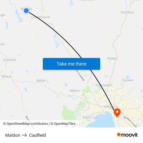 Maldon to Caulfield map