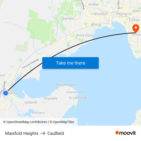 Manifold Heights to Caulfield map