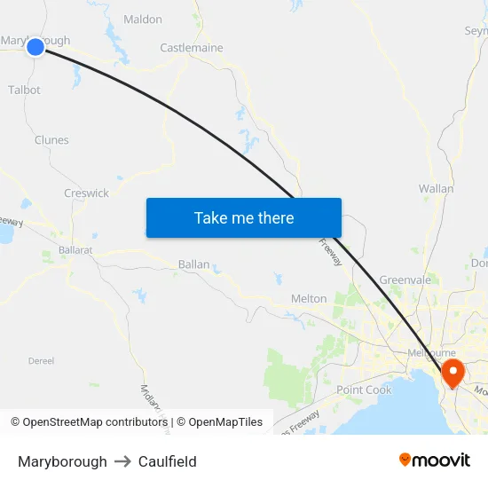 Maryborough to Caulfield map