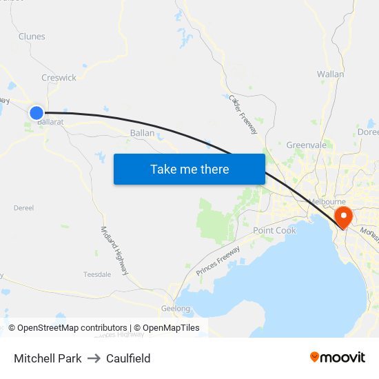 Mitchell Park to Caulfield map