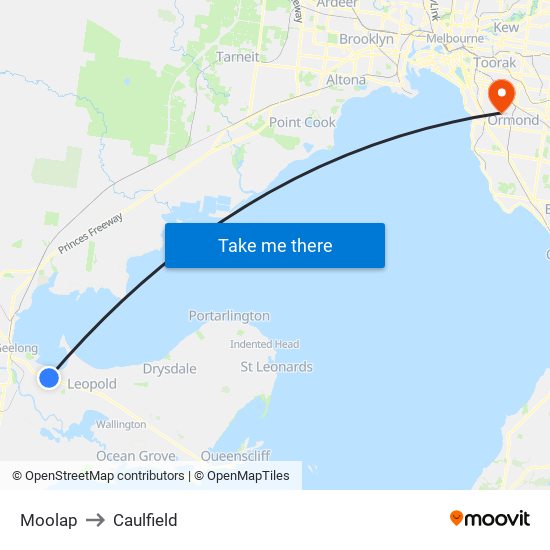 Moolap to Caulfield map
