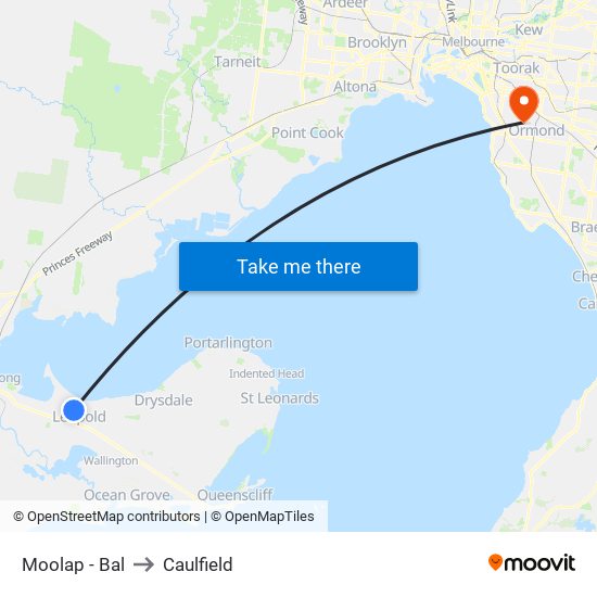 Moolap - Bal to Caulfield map