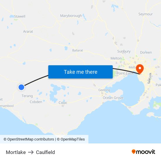 Mortlake to Caulfield map