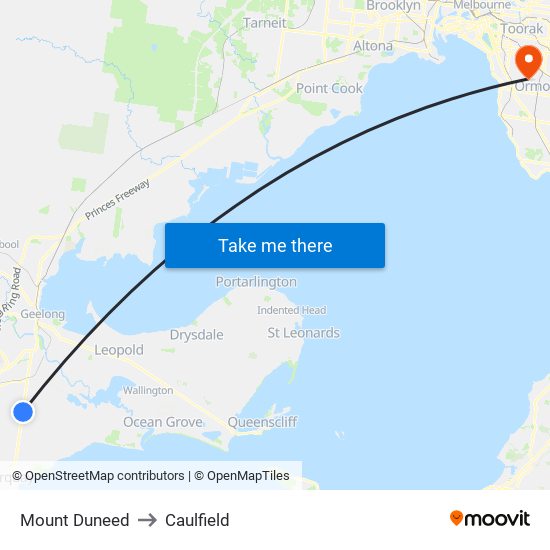 Mount Duneed to Caulfield map