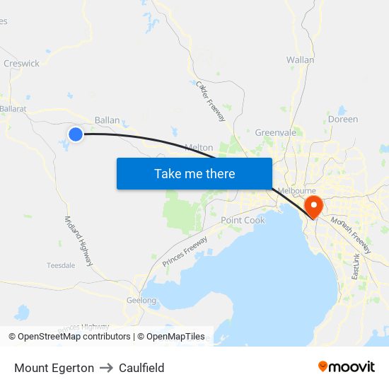 Mount Egerton to Caulfield map