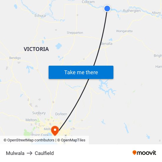 Mulwala to Caulfield map