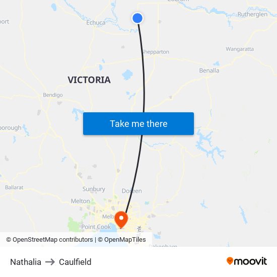 Nathalia to Caulfield map