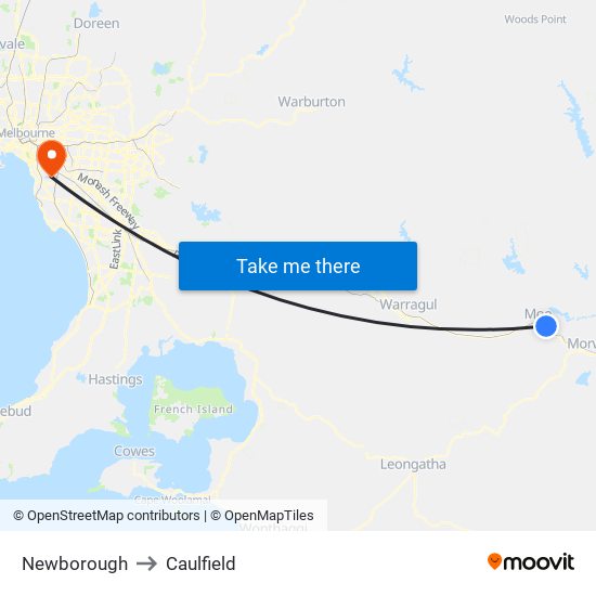 Newborough to Caulfield map