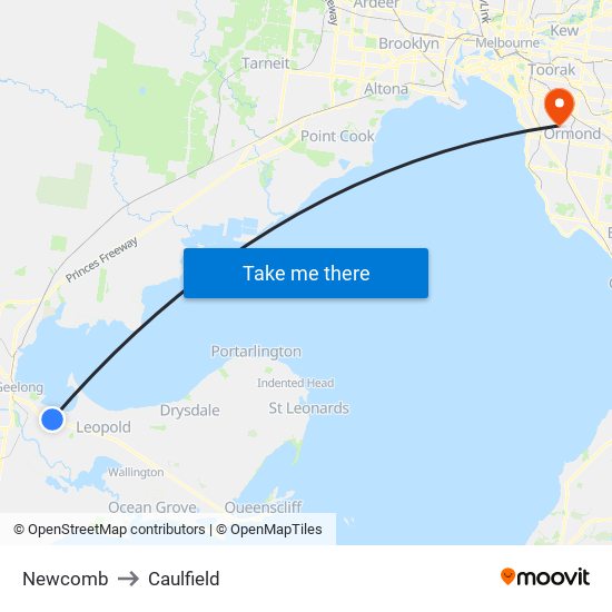 Newcomb to Caulfield map