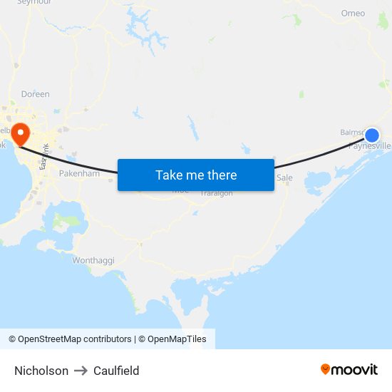 Nicholson to Caulfield map