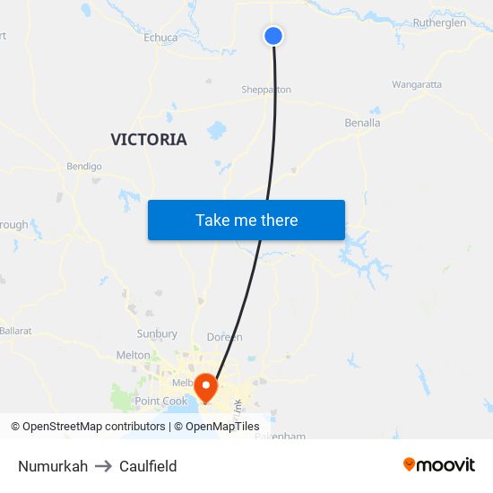 Numurkah to Caulfield map