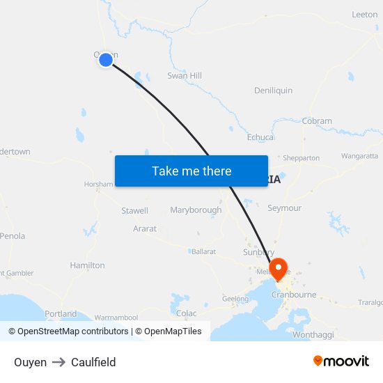 Ouyen to Caulfield map