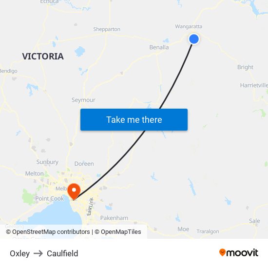 Oxley to Caulfield map