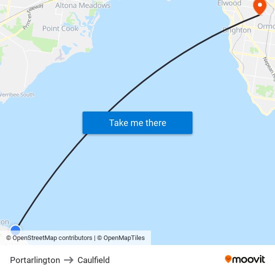 Portarlington to Caulfield map