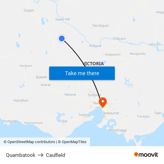 Quambatook to Caulfield map