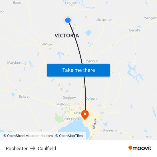 Rochester to Caulfield map