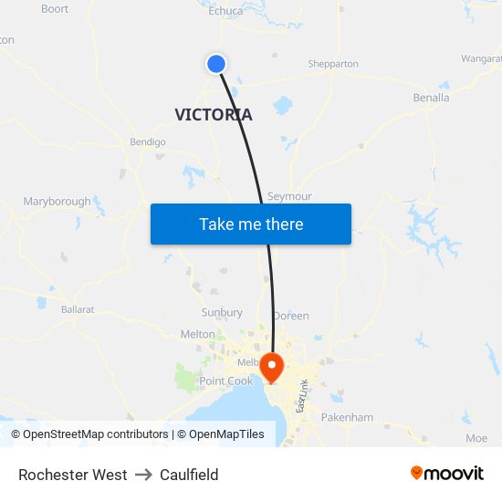 Rochester West to Caulfield map