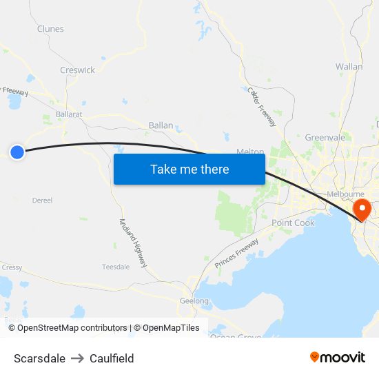 Scarsdale to Caulfield map