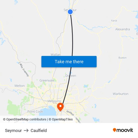 Seymour to Caulfield map