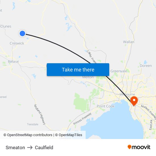 Smeaton to Caulfield map