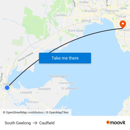 South Geelong to Caulfield map