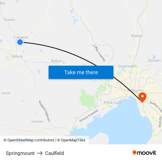 Springmount to Caulfield map