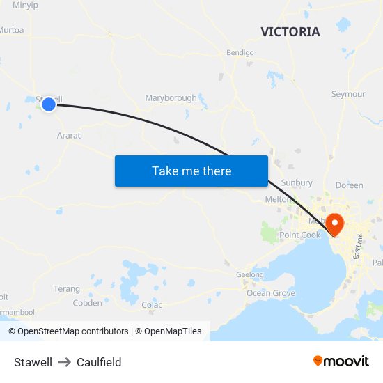 Stawell to Caulfield map